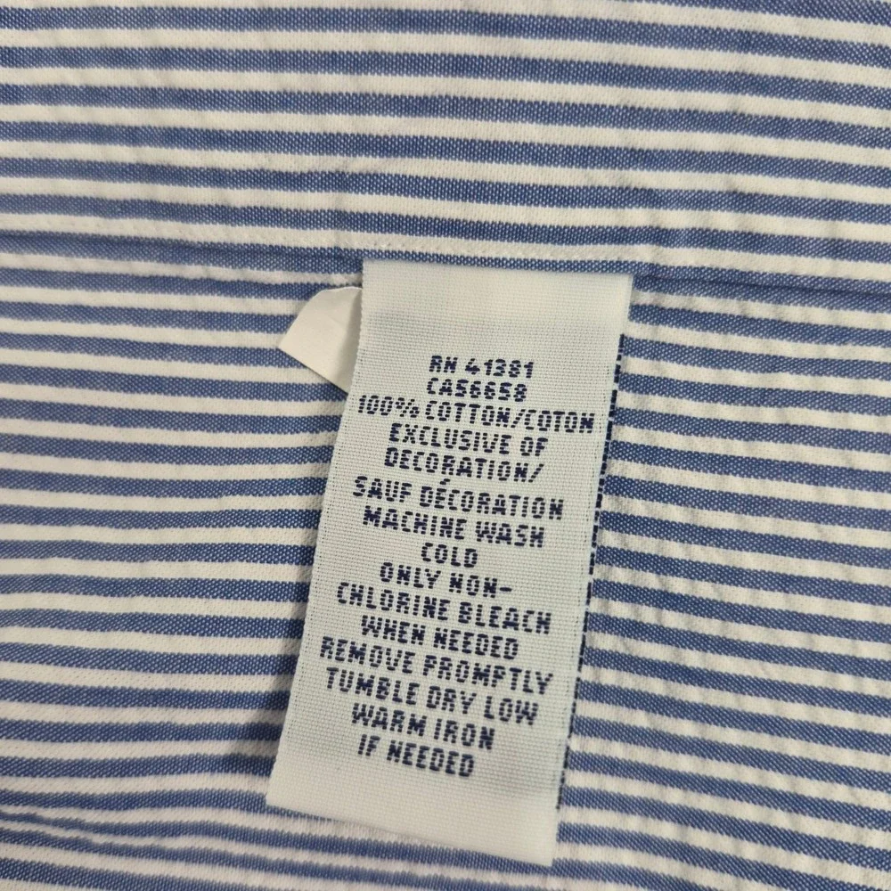 Ralph Lauren Short Sleeve Mens XXL Blue White Striped Seersucker Shirt Pink Pony